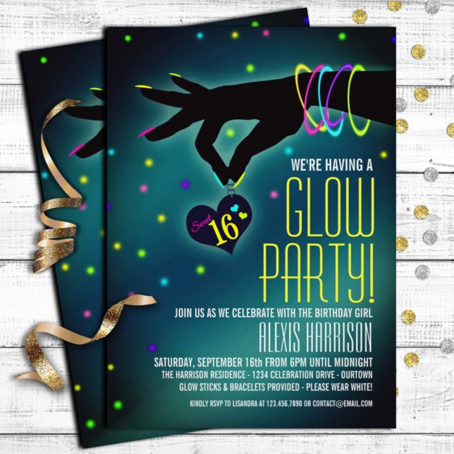 Sweet 16 Glow Party Invitations (Creator Uploaded)