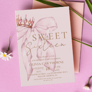  Sweet 16 Gold and Blush Pink Bow Birthday  Invitation