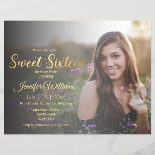 sweet 16 gold chic calligraphy photo invitation  flyer