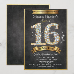 Sweet 16 Gold Diamond Birthday Invitation