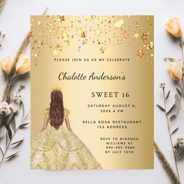 Sweet 16 gold dress stars invitation (Creator Uploaded)