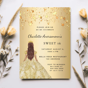 Sweet 16 gold dress stars invitation