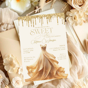 Sweet 16 Gold Glitter Drips Dress Sweet Sixteen Invitation