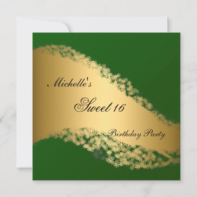 Sweet 16 Gold Green Elegant Invitation (Front)