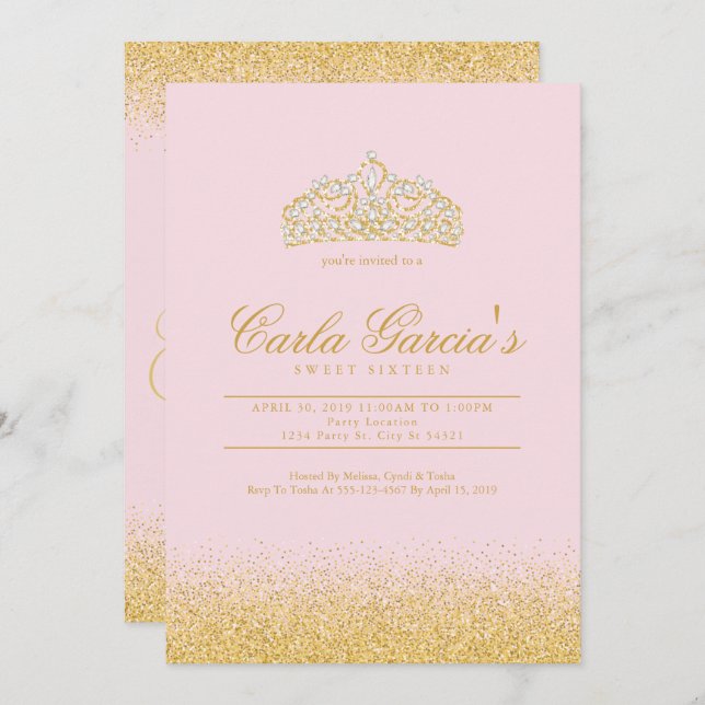 Sweet 16 Gold & Sparling Invitations (Front/Back)