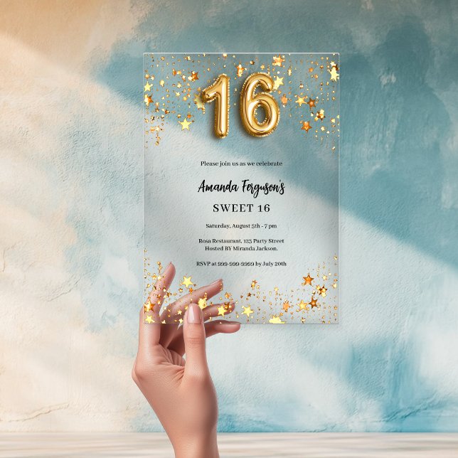 Sweet 16 gold stars clear acrylic invitations (Creator Uploaded)