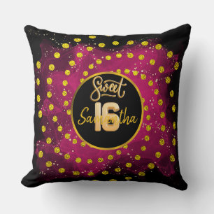 Sweet 16 Golden glitter name script throw pillow