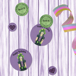 Sweet 16 Goth Girl Birthday Green Purple Spooky Confetti