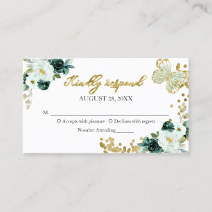 Sweet 16 Green Floral Butterfly RSVP Enclosure Business Card