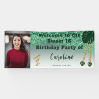 Sweet 16 Green Glitter, Heart Gems & Photo