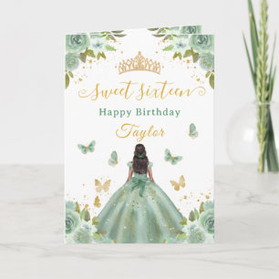 Sweet 16 Green Princess African American Girl Card