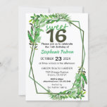 Sweet 16 Greenery Geometric Modern 16th Birthday Invitation<br><div class="desc">Greenery Geometric Modern Sweet 16 Birthday Party Invitation</div>