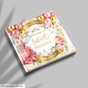 Sweet 16 Guest Book Blush Gold Pink Balloons