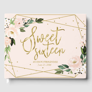 Sweet 16 Guest Book Gold Foil Blush Pink Floral 