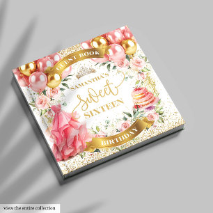 Sweet 16 Guest Book Gold Glitter Blush Pink