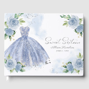 Sweet 16 Guest Book Silver Dusty Blue Gown Floral