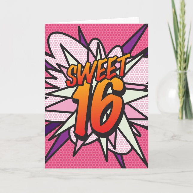 SWEET 16 HAPPY BIRTHDAY Comic Book Pop Art Card (Front)