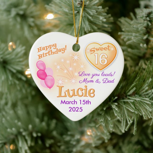 Sweet 16 happy Birthday Girl Daughter heart gift Ceramic Ornament (Tree)