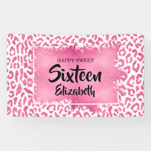 Sweet 16 Happy Birthday Leopard Custom Banner