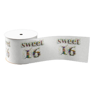 Sweet 16 Happy Birthday Wildflowers Text Grosgrain Ribbon