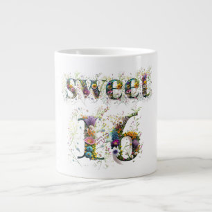 Sweet 16 Happy Birthday Wildflowers Text Large Coffee Mug