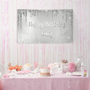Sweet 16 Happy Birthday Your Name Glitter Banner