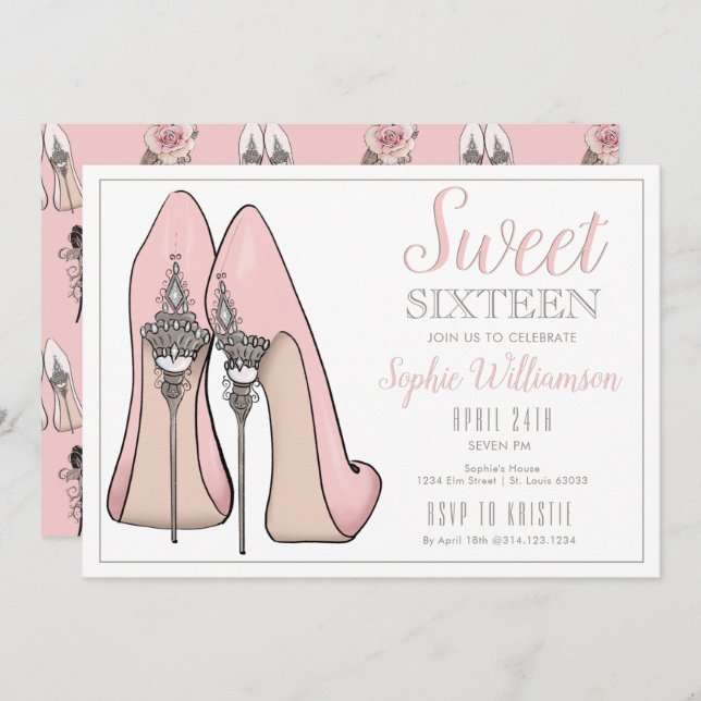 Sweet 16 High Heel Birthday Invitation (Front/Back)