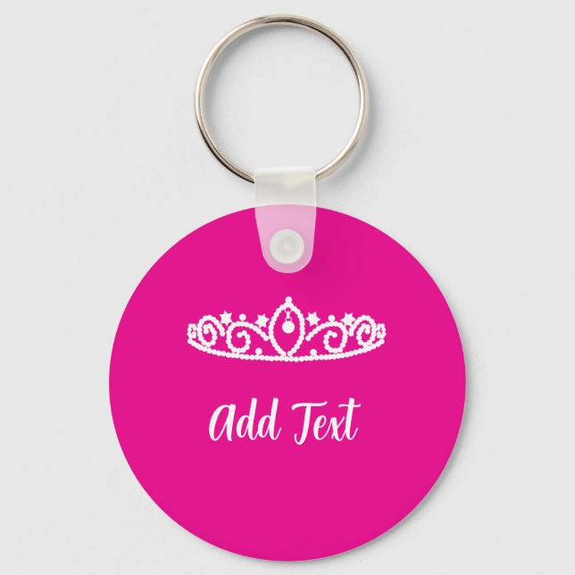 Sweet 16 Hot Pink keyring with White Tiara Design  (Front)