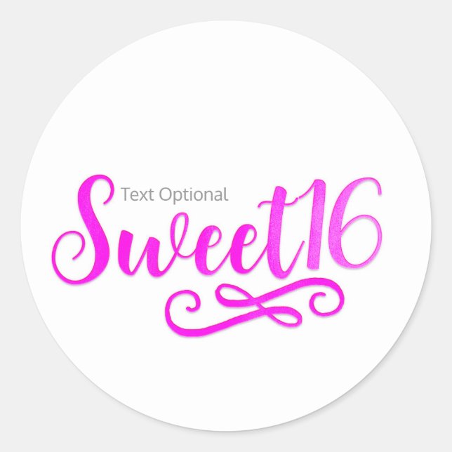 Sweet 16 Hot Pink & White Birthday Party Favour Classic Round Sticker (Front)