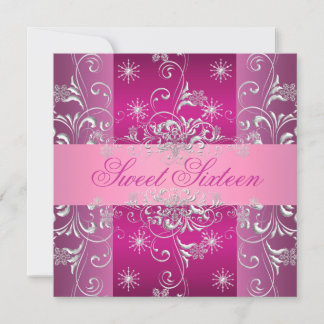Sweet 16 Hot Pink/White Snowflake Birthday Invite