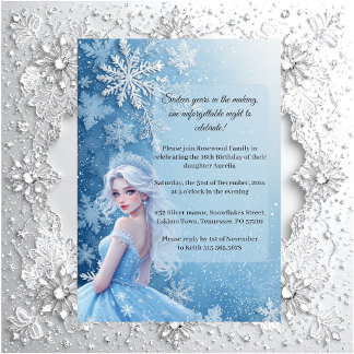 Sweet 16 Icy Blue Silver Winter Personalized Photo Invitation