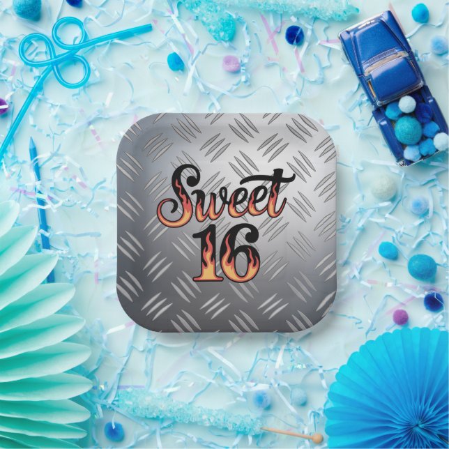 Sweet 16 In Fire Flames and Silver Plate Birthday (Party)