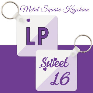 Sweet 16 initials 16th birthday purple key ring