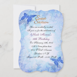 Sweet 16 invitation Blue butterflies