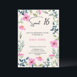Sweet 16 Invitation floral pink<br><div class="desc">Pink floral sweet 16 invitation card. Can customise dates,  times,  and addresses.</div>