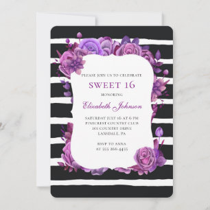 Sweet 16 invitation. Purple flowers 16th birthday Invitation