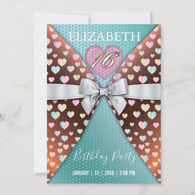 Sweet 16 Invitation with Colourful Speckles and Bo (Front)