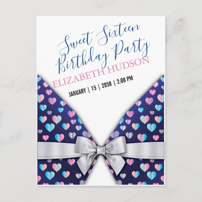 Sweet 16 Invitation with Colourful Speckles and Bo Postcard (Front)