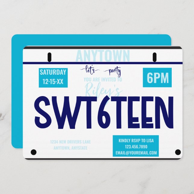 Sweet 16  | License | 16th birthday Invitation (Front/Back)