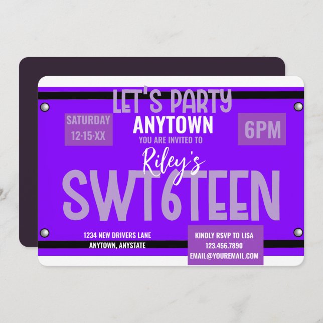 Sweet 16  | License | 16th birthday Invitation (Front/Back)