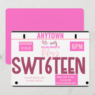 Sweet 16    License   16th birthday Invitation
