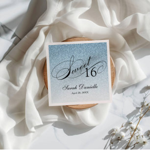 Sweet 16 Light Blue Glitter Glam Personalised Napkin