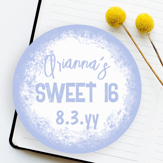 Sweet 16 Light Blue Personised Sticker Seal Label (Light blue, white sweet 16 party favor stickers, sweet sixteen round sticker labels envelope seals)