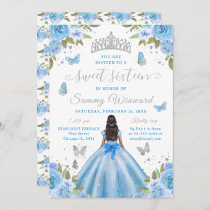 Sweet 16 Light Blue Princess African American Girl Invitation