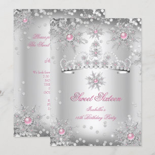 Sweet 16 Light Pink Silver Winter Wonderland Invitation
