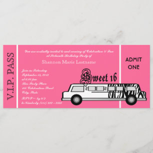 Sweet 16 Limo Party Pass Invitation