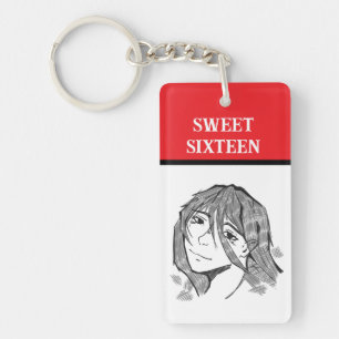 Sweet 16 lineart key ring