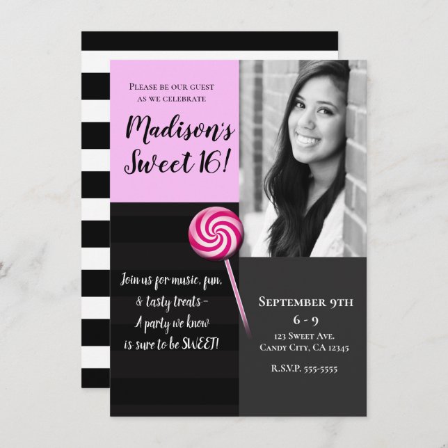 Sweet 16 Lollipop Candy Land Photo Sweet 16 Invitation (Front/Back)