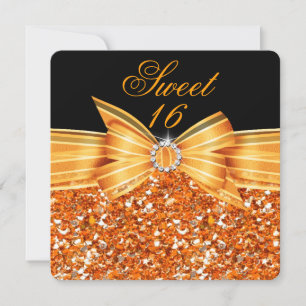 Sweet 16 Luxury Glitter Orange Gold Black Party Invitation