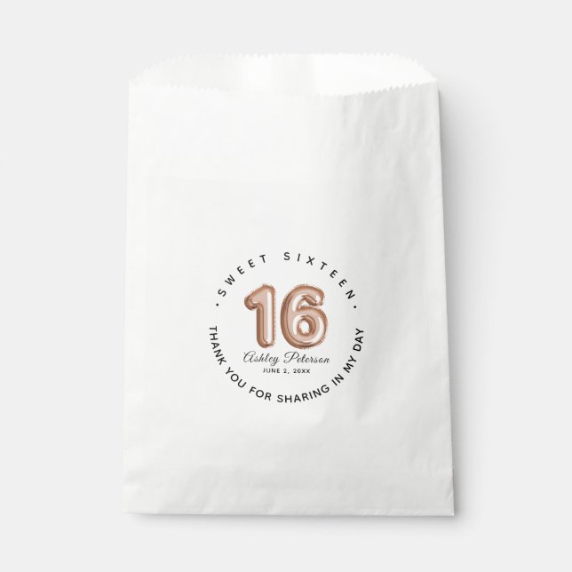 Sweet 16 Luxury Rose gold Balloons Birthday Favour Bag (Front)